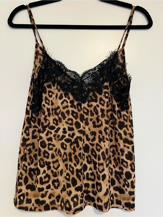 Zara Tops - Zara Leopard-Print Lace-Trim Cami — Black & Brown